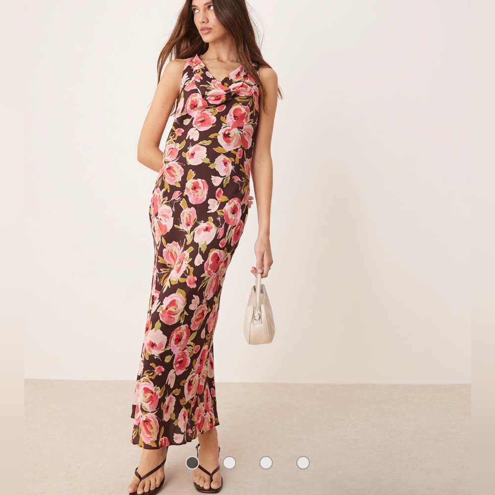 NWT Mango floral print cowl neck midaxi dress in brown size 4XL